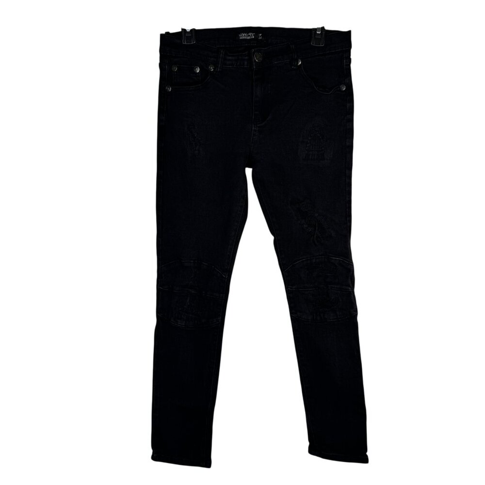 Trestles Supply Co Black Skinny Distressed Moto Jeans Pants Punk Emo Metal Sz 34